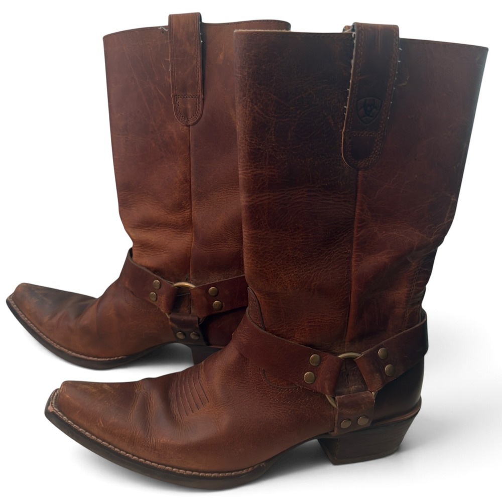Ariat 10010260 Harness Boots Brown Leather Women 7B Snip Toe Western Biker